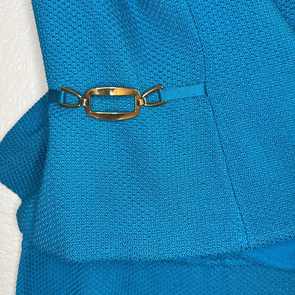 ST. JOHN COLLECTION Azul Knit 2 pc Skirt + Jacket Gold Button Chain Suit Set 8 M - Picture 5 of 15